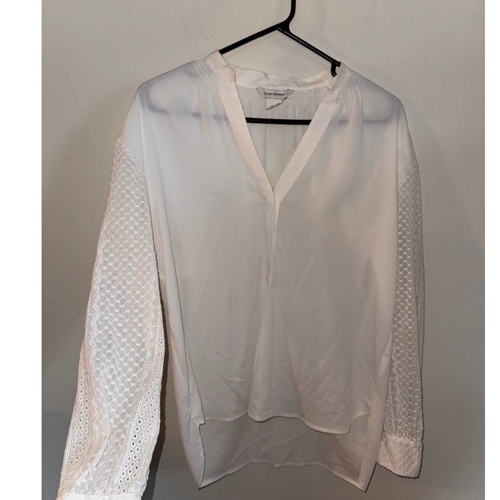 Club Monaco White Marine Lace Sleeve V-Neck  Blouse Medium Preloved